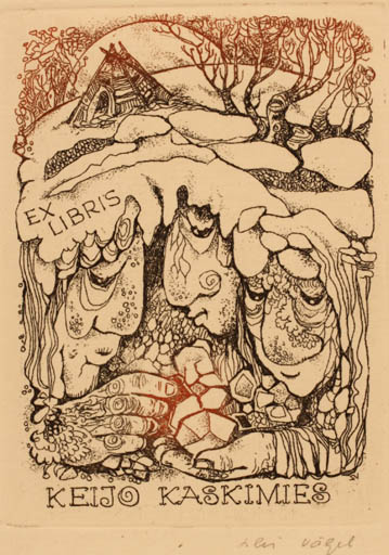 Exlibris by Silvi Väljal from Estonia for Keijo Kaskimies - Fairytale/fable 