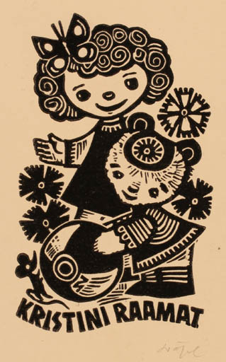 Exlibris by Silvi Väljal from Estonia for Kristini Raamat - Child 