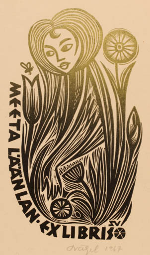 Exlibris by Silvi Väljal from Estonia for Meeta Läänlan - Flower Woman 