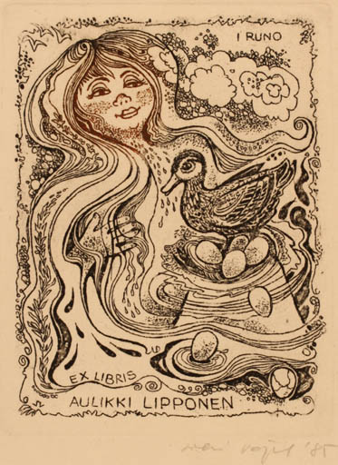 Exlibris by Silvi Väljal from Estonia for Aulikki Lipponen - Fairytale/fable 