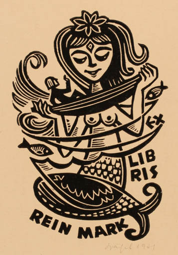 Exlibris by Silvi Väljal from Estonia for Rein Mark - Mermaid 