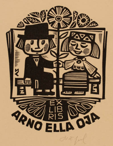 Exlibris by Silvi Väljal from Estonia for Arno Ella Oja - Book Couple 