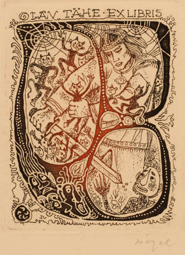 Exlibris by Silvi Väljal from Estonia for Olav Tähe - Fairytale/fable 