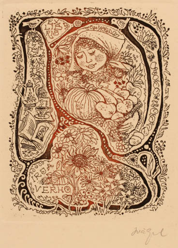 Exlibris by Silvi Väljal from Estonia for Irja Verho - Flora Fruit 