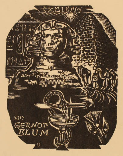 Exlibris by Peteris Upitis from Latvia for Dr. Gernot Blum - Egypt 