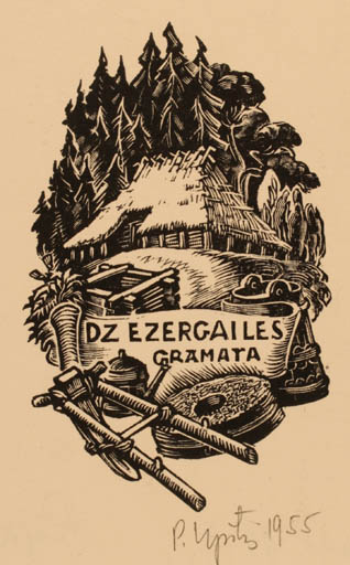 Exlibris by Peteris Upitis from Latvia for Dz. Ezergailes - Scenery/Landscape Forest 