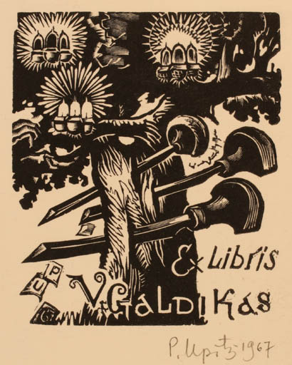 Exlibris by Peteris Upitis from Latvia for V. Galdikas - Tree 