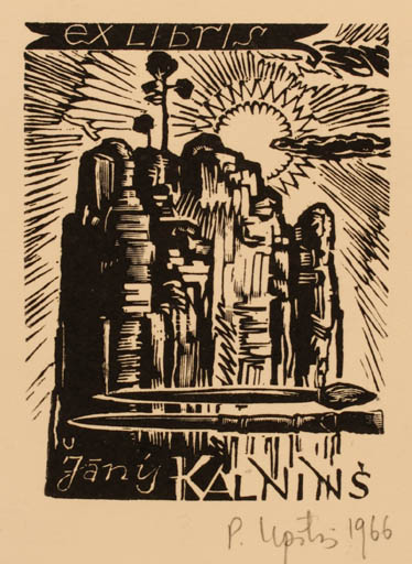 Exlibris by Peteris Upitis from Latvia for Jany Kalnins - Mountain Sun 