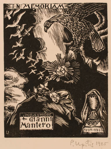 Exlibris by Peteris Upitis from Latvia for Gianni Mantero - Bird 