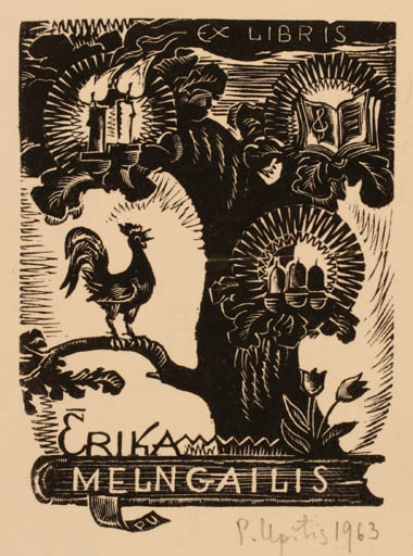 Exlibris by Peteris Upitis from Latvia for Erika Melnailis - Tree 