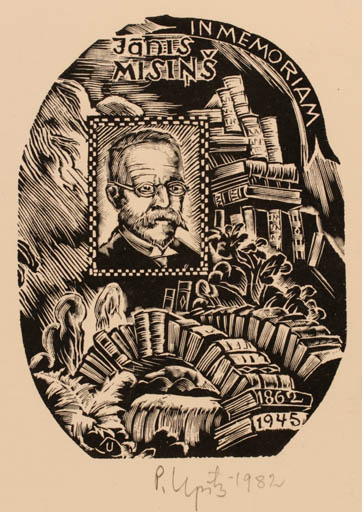 Exlibris by Peteris Upitis from Latvia for Janis Misins - Book Portrait 