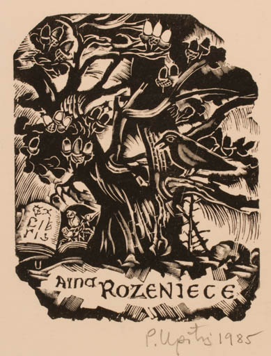 Exlibris by Peteris Upitis from Latvia for Aina Rozeniece - Tree 