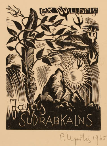 Exlibris by Peteris Upitis from Latvia for Janis Sudrabkalns - Scenery/Landscape Sun 