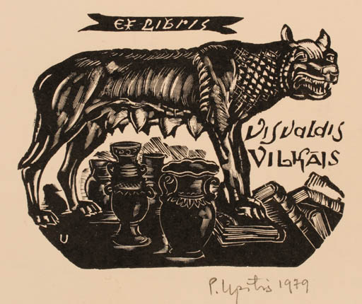 Exlibris by Peteris Upitis from Latvia for Visvaldis Vilkais - Fauna 