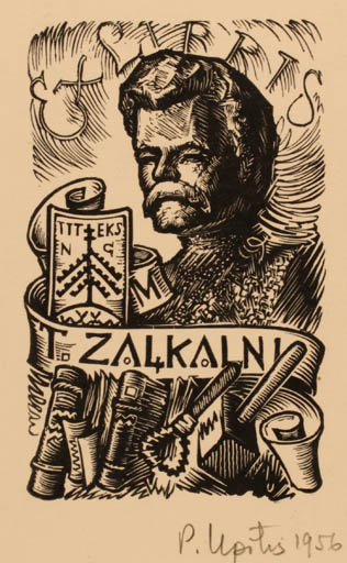 Exlibris by Peteris Upitis from Latvia for T. Zalkalni - Book Portrait 