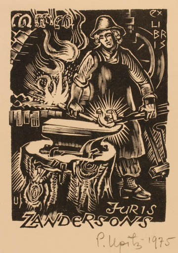 Exlibris by Peteris Upitis from Latvia for Juris Zandersons - Working 