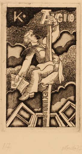 Exlibris by Augustinas Virgilijus Burba from Lithuania for K. Aigio - Man 