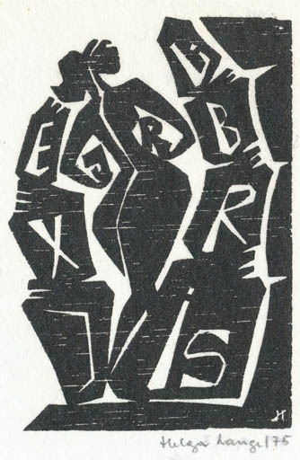 Exlibris by Helga Lange from Germany for Inge Rödel - Woman 