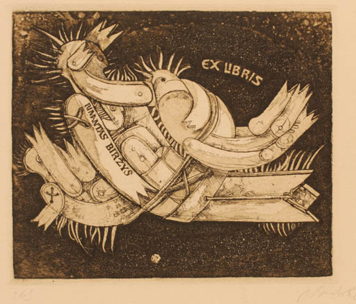 Exlibris by Augustinas Virgilijus Burba from Lithuania for Rinantas Birzys - 