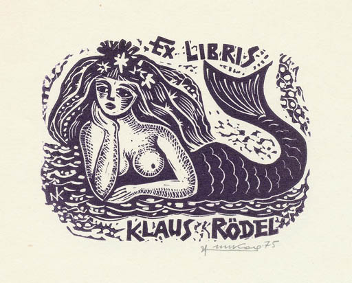 Exlibris by Nikolaj Kofanow from Soviet Union for Klaus Rödel - Mermaid Mythology 