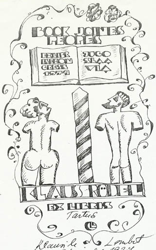 Exlibris by Lembit Lepp from Estonia for Klaus Rödel - Book Couple 