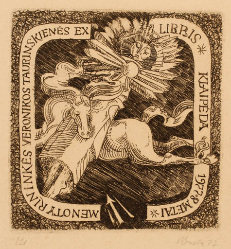 Exlibris by Augustinas Virgilijus Burba from Lithuania for ? Monoty Rininkes; Veronikos - Horse 