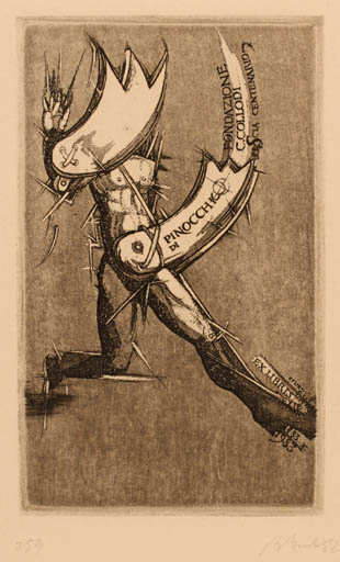 Exlibris by Augustinas Virgilijus Burba from Lithuania for Fondazione Nazionale Carlo Collodi - Surrealism 