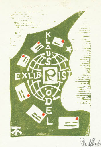 Exlibris by Peter Therkel Albrechtsen from Denmark for Klaus Rödel - Globe 