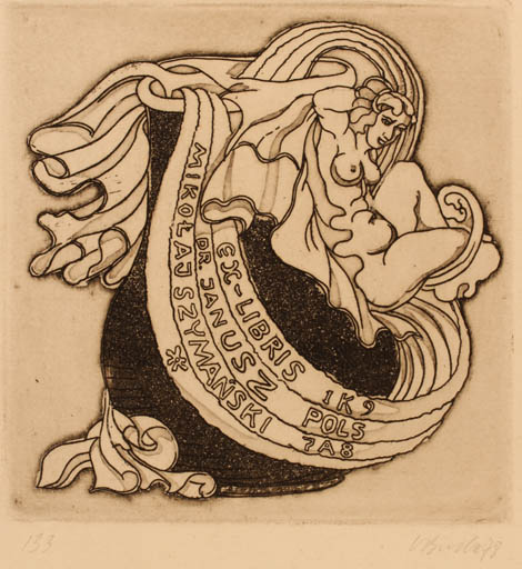 Exlibris by Augustinas Virgilijus Burba from Lithuania for Janusz Szymanski - Woman 