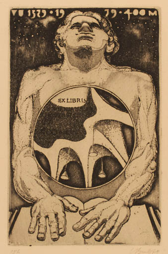 Exlibris by Augustinas Virgilijus Burba from Lithuania for ? Vor der Schrift - Hand(s) Man 