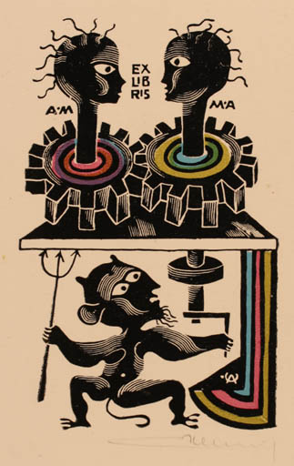 Exlibris by Alfonsas Cepaukas from Lithuania for ? A. M. + M. A. - Devil 