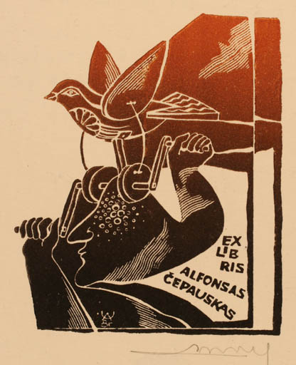 Exlibris by Alfonsas Cepaukas from Lithuania for Alfonsas Cepaukas - Bird 