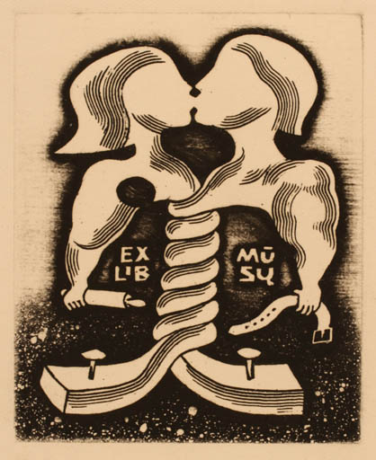 Exlibris by Alfonsas Cepaukas from Lithuania for ? Musy - Couple 