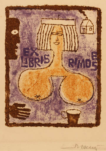 Exlibris by Alfonsas Cepaukas from Lithuania for E. Rimos - Woman 