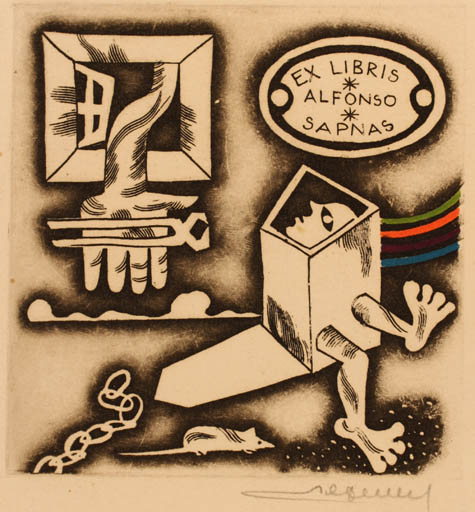 Exlibris by Alfonsas Cepaukas from Lithuania for Alfonso Sapnas - 