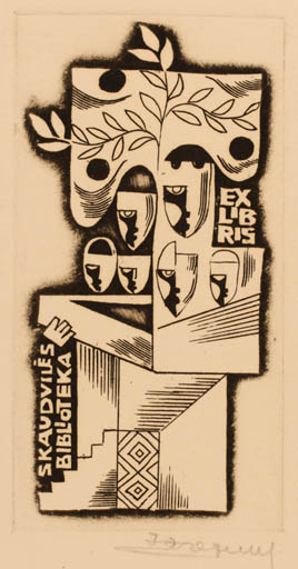 Exlibris by Alfonsas Cepaukas from Lithuania for ? Skaudvile - Abstract 