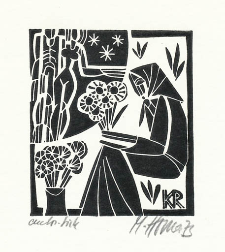 Exlibris by Miroslav Houra from Czechoslovakia for Klaus Rödel - Flower Woman 