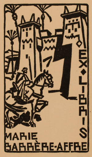 Exlibris by Maroe de Leltres from Unknown for Marie Barrere-Affre - Castle/Palace Horseman/Rider 