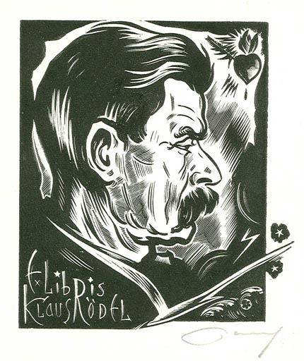 Exlibris by Eugen Goljachowski from Soviet Union for Klaus Rödel - Literature Portrait 