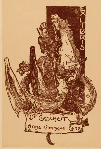 Exlibris by Arma Cano Virumqve from Germany for Dr. Gescheit - Horseman/Rider Sct.G. and the Dragon 