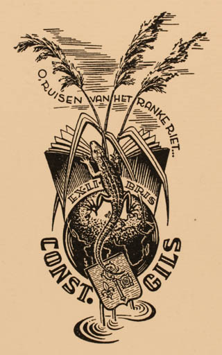 Exlibris by Leo Muyldermans from Belgium for Const. Gils - Book Fauna Flora Globe 