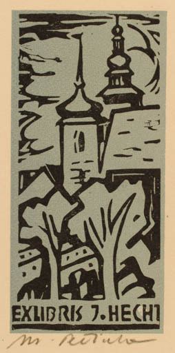 Exlibris by M. Pecinka from Czech Republic for Jaroslav Hecht - Church 