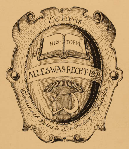 Exlibris by J Kaufbomiln from Germany for Johannis Spies de Lindenberg - 