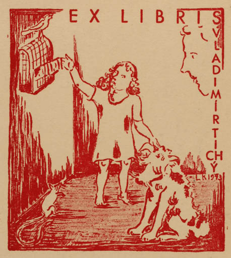 Exlibris by Svladimir Kubicek from Czech Republic for Vladimir Tichy - Child Dog 