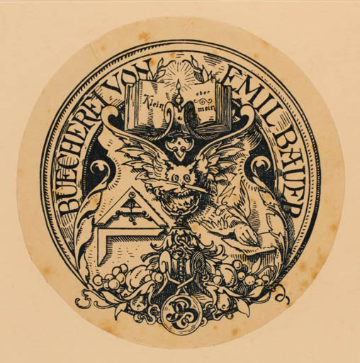 Exlibris by Karl Hasse from Germany for Emil Bauer - Owl 