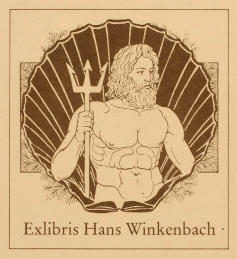 Exlibris by Margarete Driesch-Reifferscheidt from Germany for Hans Winkenbach - Maritime Mythology 