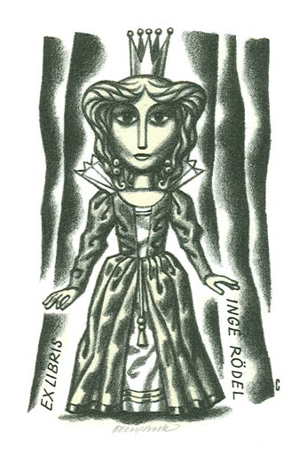 Exlibris by Vojtech Cinybulk from Czechoslovakia for Inge Rödel - Fairytale/fable 