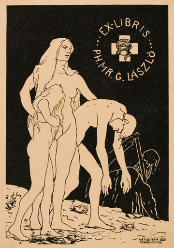Exlibris by Irma Nemes from Hungary for Ph. Mr. Laszlo G. - Death 