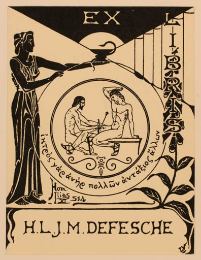Exlibris by Lucas Valk from Unknown for H. L. J. M. Defesche - Classical antiquity Medicine 