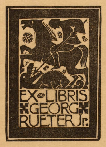 Exlibris by Pam Georg Rueter from Netherland for Pam Georg Rueter - Horseman/Rider Sct.G. and the Dragon 